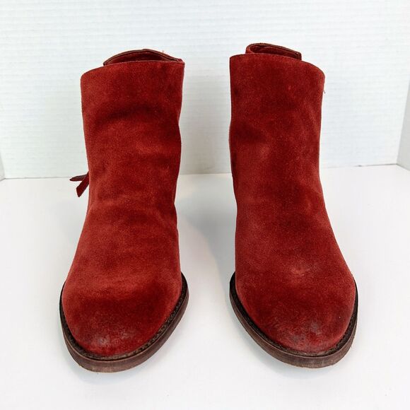 Sam Edelman Macon Suede Ankle Booties Rust Spiced Red Zip Side Fall Boots 8.5 - Picture 4 of 11
